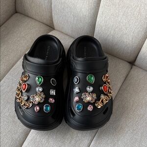 Black Clogs with Colorful Gems